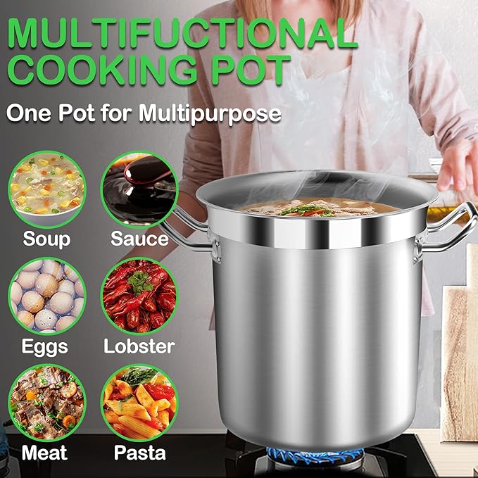 STOCKPOT Extra Large Stock Pot 100 Quart (25Gallon) – Professional Stainless Steel Stockpot with Lid – Heavy Duty Cooking Pot for Commercial Kitchens, Canning, and Outdoor Seafood Boil