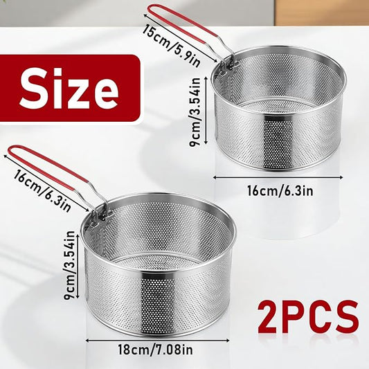 2 Packs Pasta Strainer with Removable Handle Stainless Steel Spaghetti Noodle Strainer Deep-Frying Food Filter Basket Pasta Mesh Drainer for Home Restaurant Washing Draining Boiling Steaming