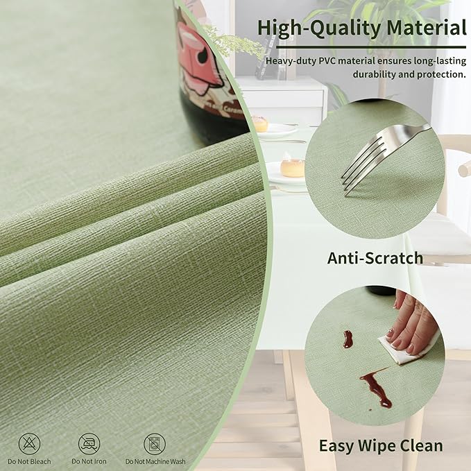 Rectangle Table Cloth,100% Waterproof Tablecloth Oil Proof Spill Proof Vinyl Table Cloth, Wipe Clean Plastic Table Cover for Dining, Camping, Indoor and Outdoor 54" x 78",Green