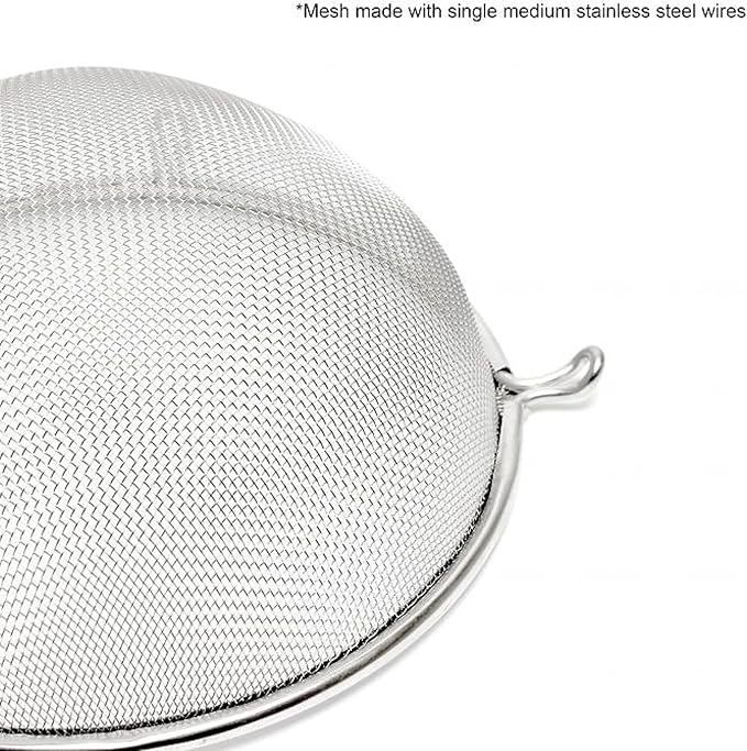 TrueCraftware- 6-Inch Single Medium Mesh Strainer Stainless Steel 6-1/2" Handle Length Black Plastic Handle- Kitchen Utensil Food Strainer Skimmer Spoon Cooking Sieve Sifters Pasta Fruits Vegetable