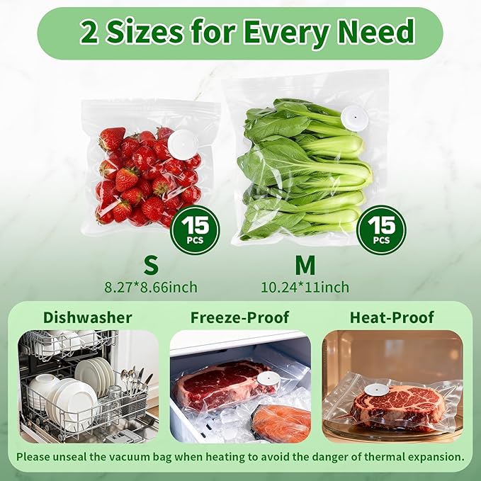 Compact Vacuum Sealer for Food, Portable Handheld Vacuum Sealer Machine with Visible Water Tank, 30 Reusable Bags, 5X Fresh Longer food preservation for Kitchen Meal Prep, Home & Camping