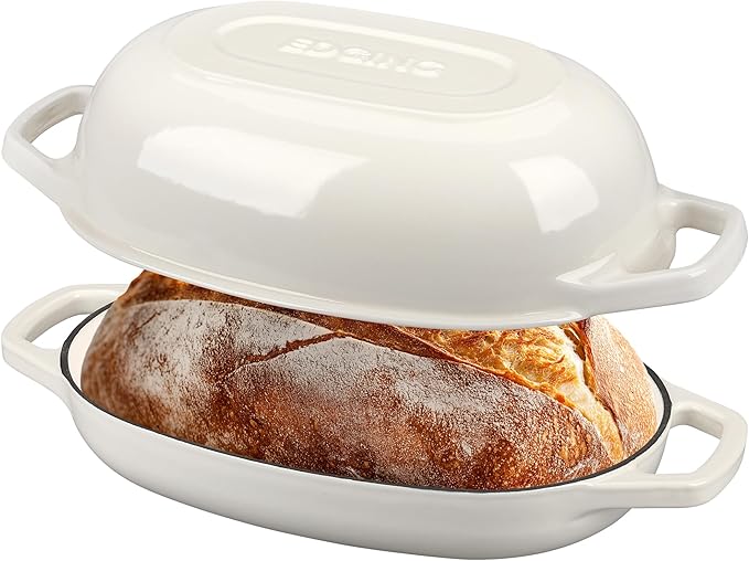 EDGING CASTING Enameled Cast Iron Oval Dutch Oven Pot with Lid, Dutch Oven for Sourdough Bread Baking, Oval Bread Pan, Bread Oven, Bread Dutch Oven, 5qt, White