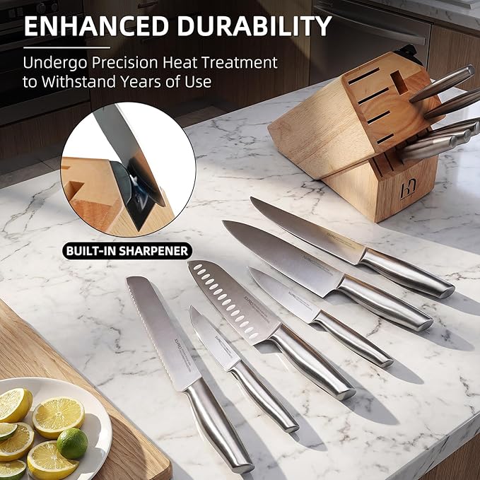 Knife Set, Premium Knife Block Set for Kitchen 14 Pcs UltraSharp Japanese High Carbon Stainless Steel with Block and Built-in Sharpener, Kitchen Knives Set with Non-serrated Steak Knives