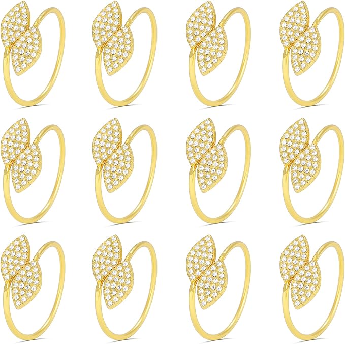 KPOSIYA Set of 20 Diamond Leaf Napkin Rings Metal Gold Napkin Holder Table Napkin Rings for Thanksgiving Day Christmas Dinning Table Parties Everyday (Diamond 20)