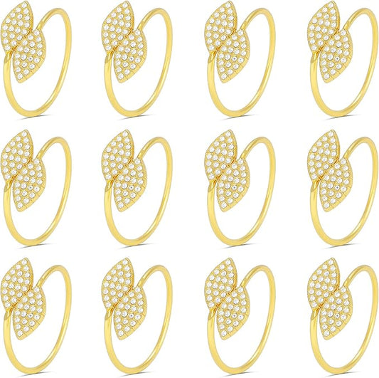 KPOSIYA Set of 20 Diamond Leaf Napkin Rings Metal Gold Napkin Holder Table Napkin Rings for Thanksgiving Day Christmas Dinning Table Parties Everyday (Diamond 20)