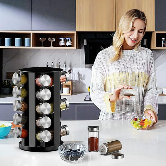 Rotating Spice Rack Organizer for Cabinet, Spice Racks Storage with 20 Jars, Spinning Spice rack for Kitchen Countertop, Spice Holder,Seasoing Storage Racks, Silver