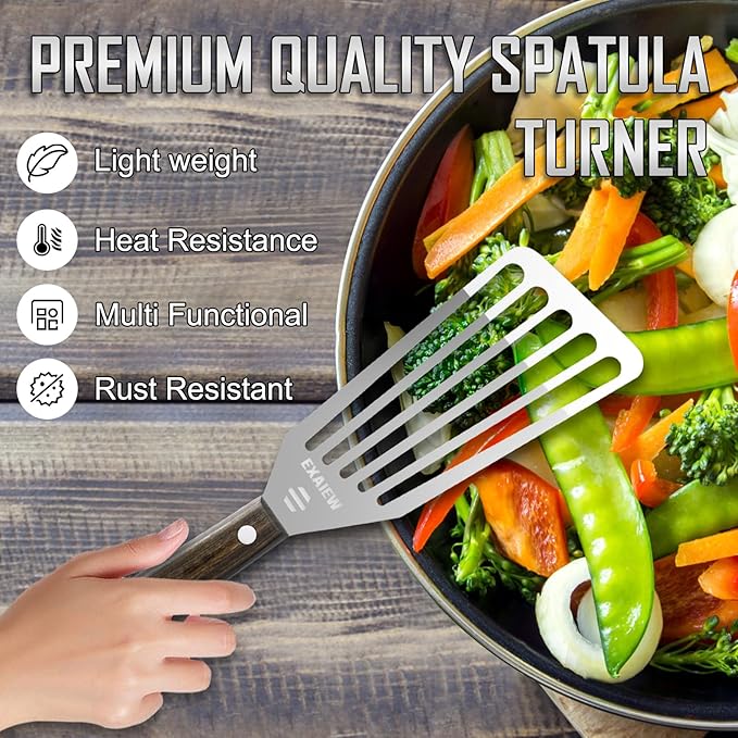 2 Pack Fish Spatula Stainless Steel，Flexible Metal Spatula Perfect for Flipping Eggs, Burgers and Baking, Durable Lightweight Kitchen Slotted Turner for Cooking & BBQ, Christmas gifts