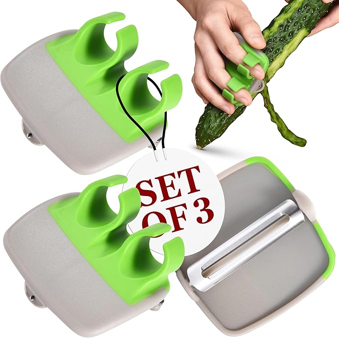 Kitchtic Fruit and Vegetable Peeler - Set of 3 Finger Palm Peelers for Kitchen - Silicone Veggie Peeler with Comfortable Rubber Finger Grip - Easy Peeling for Potatoes, Carrots, and More - Green