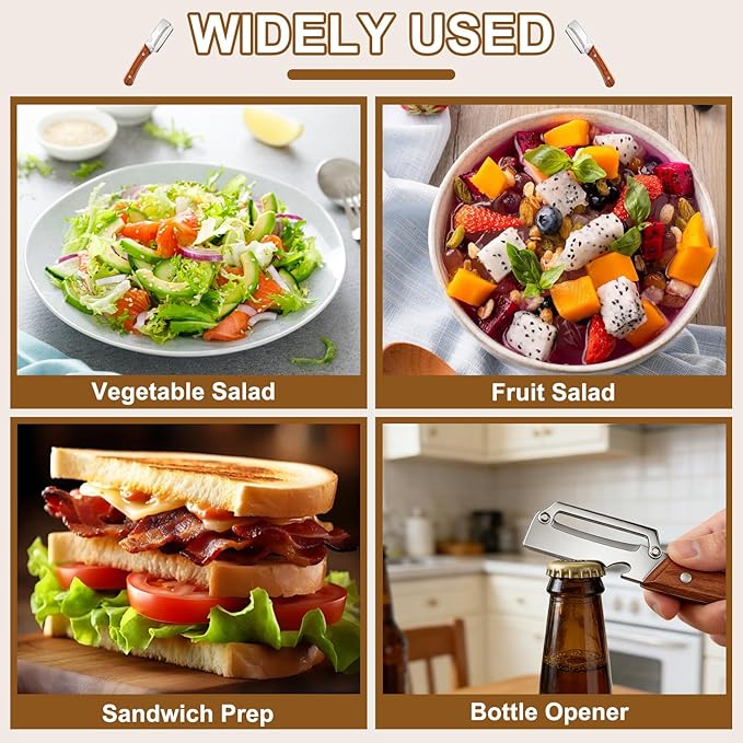 2PCS Multi Functional Premium Vegetable Peeler with Wooden Handle and Bottle Opener,Stainless Steel Blade Kitchen Tool for Fruit Apple Potato Pumpkin Papaya Carrot