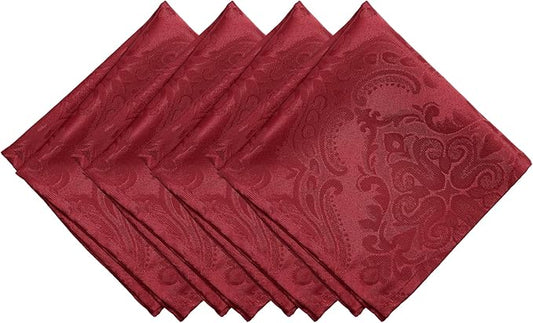 Elrene Home Fashions Caiden Elegance Damask Waterproof, Stain & Wrinkle Resistant Fabric Napkins (Set of 4), 17" x 17", Red