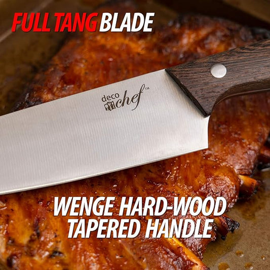 Deco Chef 16 Piece Kitchen Knife Set Stainless Steel with Wood Handles, 8" Chef, 6.5" Cleaver, 8" Bread, 8" Slicing, 4.5" Paring, 6pcs Steak Knives, Kitchen Shears, and more