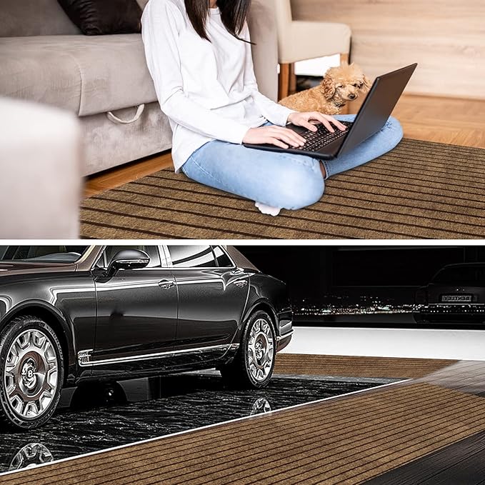 4' x 41' Runner Rugs with Rubber Backing, Indoor Outdoor Utility Carpet Runner Rugs, Stripe Brown, Can Be Used as Aisle for The RV and Boat, Laundry Room and Balcony
