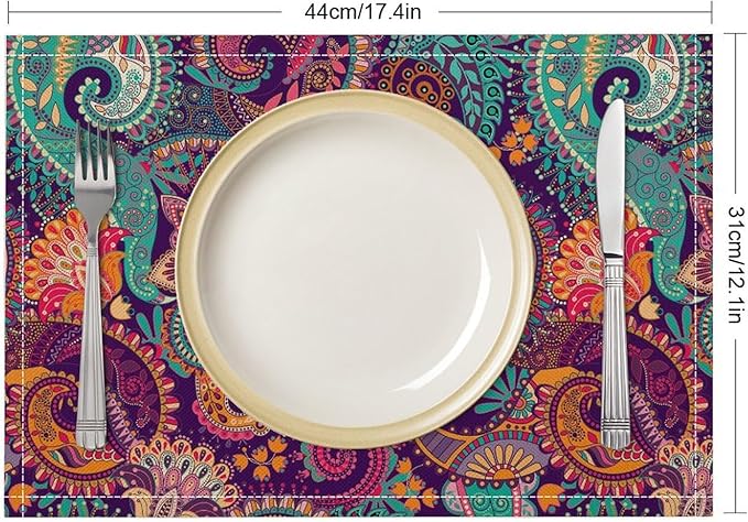 Mandala Placemats Set of 4 Vintage Bohemia Flower Art Printed Dining Table Mats for Restaurant Home Kitchen Holiday Picnic Party Decor 12x18in