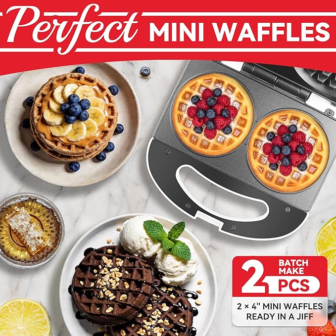 Double Mini Waffle Maker Machine, Chaffle Maker, Waflera Electrica, Small Waffle Iron for Waffles, Keto Chaffles, Hash Browns, Cookies, 4 Inch