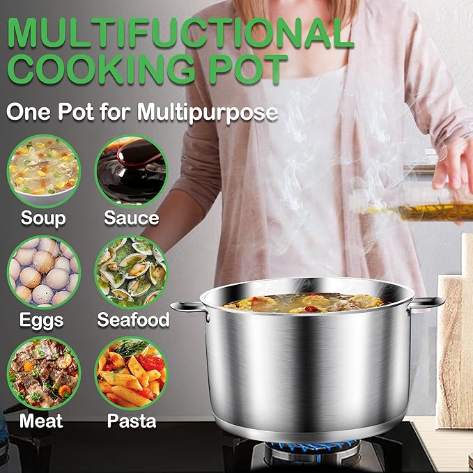 STOCKPOT Cooking Pot, Stainless Steel Stock Pot, Soup Pot with Glass Lid, Induction Pots - 6 Quart