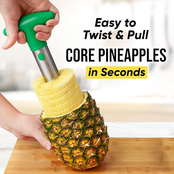 Zulay Kitchen Stainless Steel Pineapple Corer & Slicer – Heavy-Duty Pineapple Cutter with Reinforced Blade & Easy Core Remover – Effortless Pineapple Peeler & Slicer Tool - Green