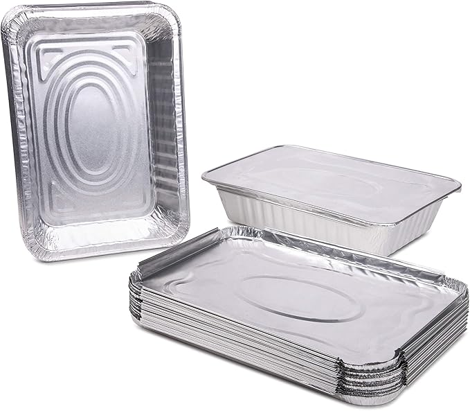 Diplastible Disposable Aluminum Pans with Lids | 10 pack 1-Dinner Portion Pan Oblong Cookware Pans Best Use for Baking, Meal Preparations, Cooking, Roasting, Grilling, Toasting | With Foil Lids