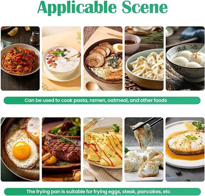 Portable Electric Hot Pot,500W Mini Electric Cooker w/Foldable Handles & Steamer,Non-stick Frying Pan,Multi-Functional Ramen Noodle Cooker Power Adjustment for Steaks,Soup,Pasta (Green)