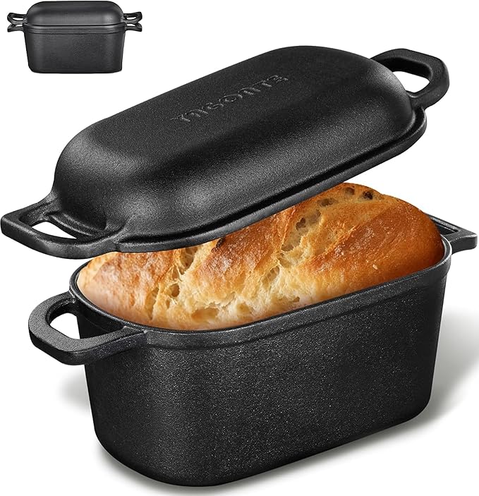 YAGONTE 4.6 Quart Oval Dutch Oven for Bread Baking, Bread Oven for Sourdough, Cast Iron Bread Loaf Pan for Homemade Bread