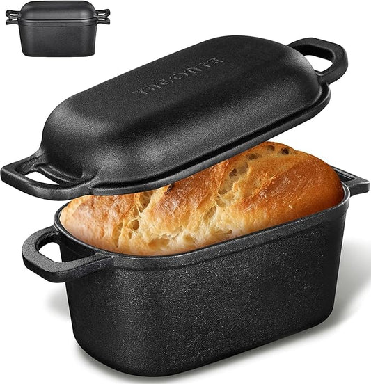 YAGONTE 4.6 Quart Oval Dutch Oven for Bread Baking, Bread Oven for Sourdough, Cast Iron Bread Loaf Pan for Homemade Bread