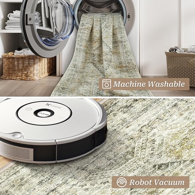 Washable Runner Rugs for Bedroom - 2x6 Runner Rug Non Slip, Ultra-Thin Entryway Runner, Soft Abstract Kitchen Runner for Hallway, Laundry, Bathroom, Indoor Door Mat(2'x6', Grey/Yellow)
