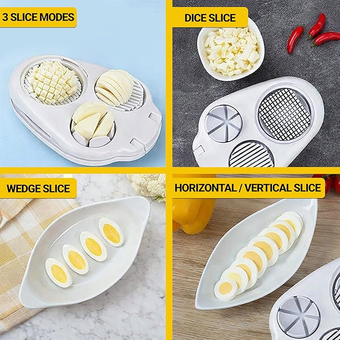 3 in 1 Egg Slicer for Hard Boiled Eggs – 3 Slice Modes Egg Cutter, Heavy Duty, Stainless Steel Dicer – Kitchen Chopper Tool for Strawberry, Mushroom, Grape, Cherry Tomato