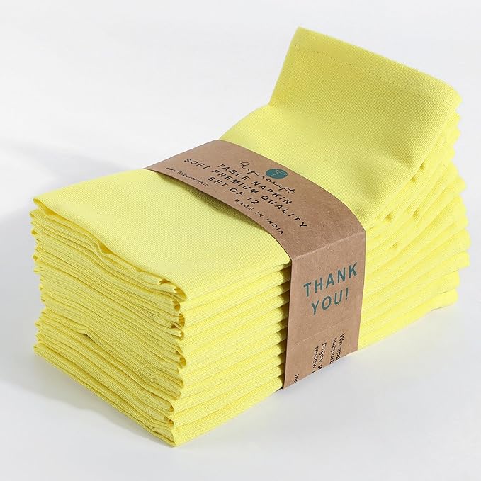 FINGERCRAFT Dinner Cloth Napkins, Cotton Linen Blend Fabric 12 Pack Easter Special, Premium Quality, Mitered Corners Napkins Cloth for Every Day Use Napkins are Pre Shrunk and Good Absorbency Lemon