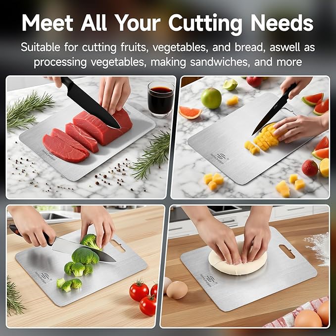 Titanium Cutting Board for Kitchen, No Toxic Double Sided Pure Titanium Cutting Boards for Kitchen, Easy to Clean, Meat, Fruit, Vegetables Chopping Board (14''L x 10''W)