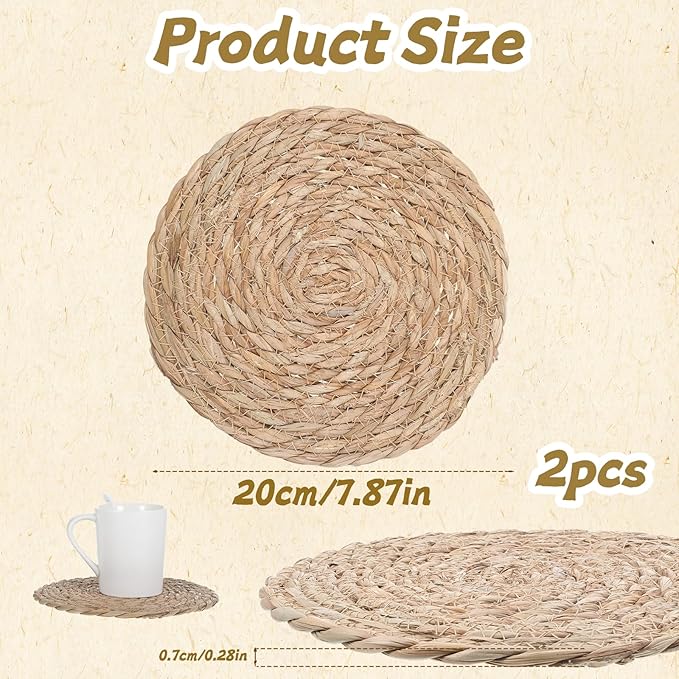 Trivets for Hot Dishes Table and Kitchen Counter Set 2pcs Trivet Mats Heat Resistant Pot Holders Hot Pads for Kitchen Woven Table Mats for Dinning Pots and Pans Rustic Braided Wicker PlaceMat