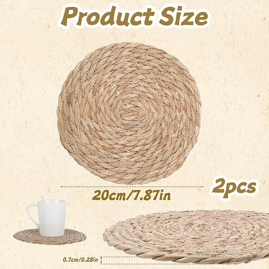 Trivets for Hot Dishes Table and Kitchen Counter Set 2pcs Trivet Mats Heat Resistant Pot Holders Hot Pads for Kitchen Woven Table Mats for Dinning Pots and Pans Rustic Braided Wicker PlaceMat
