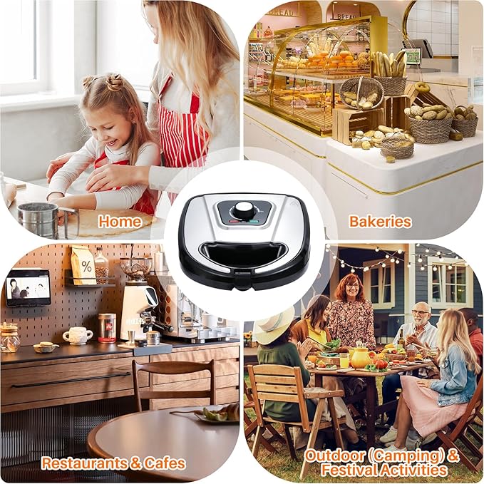 6 in 1 Waffle Maker With Removable Plates,Breakfast Sandwich Maker,Panini Press Grill Mini Donut Maker Machine with 5-Gear Temperature Control for Cooking Steaks Burgers,Grilled,Cheese