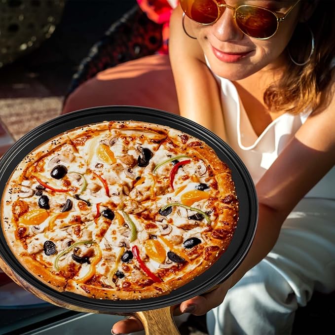 Tolare 4 Pack 12 Inch Round Pizza Pan with Holes, Pizza Tray for Oven Carbon Steel Non-Stick Platter Bakeware, Baking Pans, for Home Restaurant Kitchen Baking(Black)
