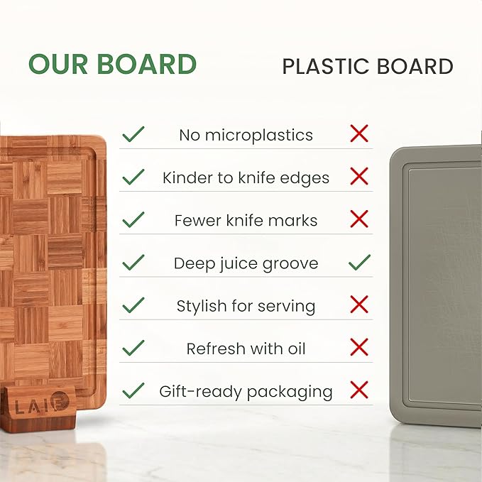 Premium Carbonized Bamboo Cutting Boards – Durable Wooden Chopping Boards with Juice Grooves – Small, Medium, Large & 3-Piece Set – Eco-Friendly, Thick, Crack-Resistant, Easy Grip (Large)