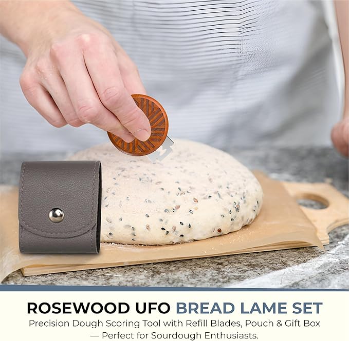 Sourdough Accessories | Seamless Danish Sourdough Bread Whisk, Silicone Dough Scraper & Sourdough Scoring Tool with 5 Blades + Storage Bag (Sourdough bread lame Kit) | Bread baking supplies