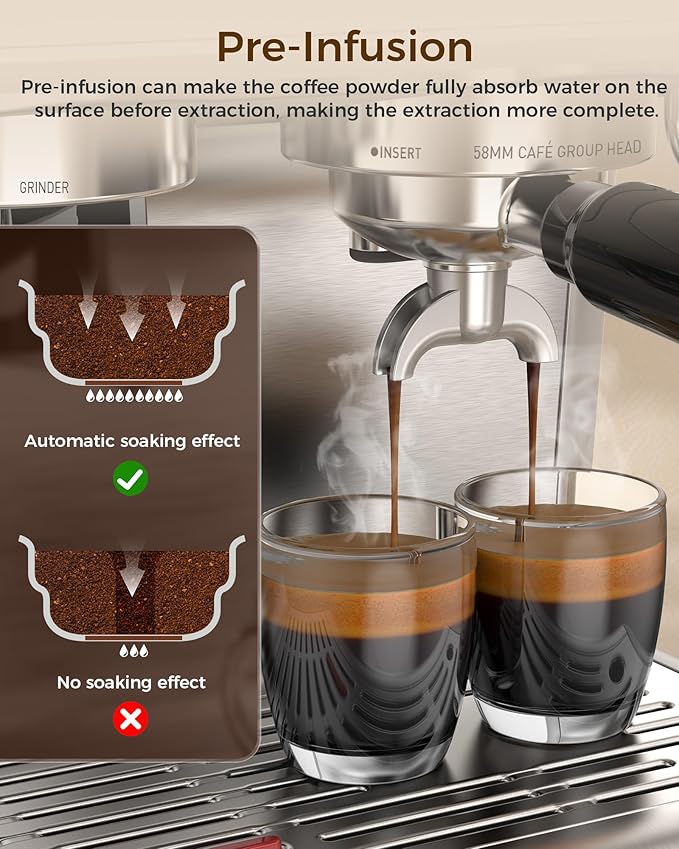 COWSAR 15 Bar Espresso Machine with Grinder & Milk Frother Steam Wand, 58mm Commercial Espresso Maker for Cappuccino and Latte, Perfect Expresso Coffee Machines for Home and Café Use