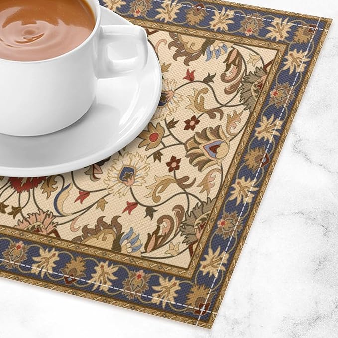 Boho Flower Placemats Country Style Retro Floral Art Printed Dining Table Mats Set of 4 for Restaurant Home Kitchen Holiday Picnic Party Decor 12x18in