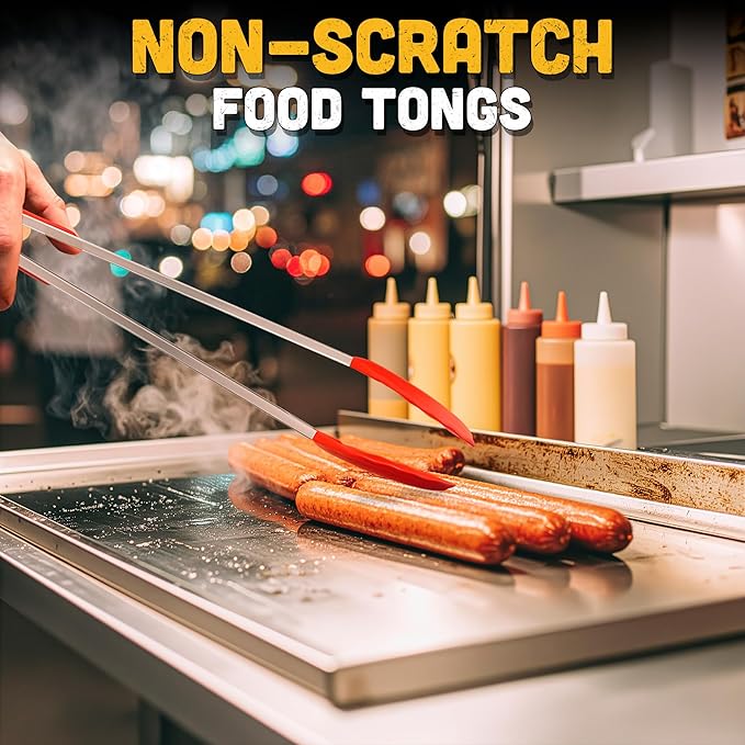 Salad Tongs - 17.3" Long Tongs for Cooking with Silicone Tips & Stainless Steel Frame for Salad Mixing & Serving for Safe Turning of Steaks, Burgers & Veggies - Easy-Lock Handle for Grip & Storage