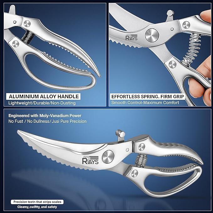 Poultry Scissors- Professional Heavy Duty Kitchen Shears for Spatchcocking Chicken and Meat Cutting- Multi-Purpose Kitchen Scissors for Food - Stainless Steel