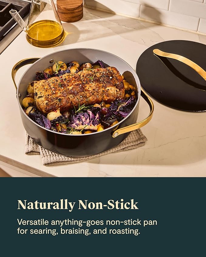 Caraway Rondeau - 6 Qt Non-Stick Pan with Lid - Free From Forever Chemicals - Perfect for Searing, Braising, & Roasting - Sage