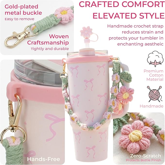 Stanley Cup Accessories Set for 40/30 oz Tumbler, Including Handle Strap, Silicone Straw Topper Cover, Ctue Charm, Original Bow Sticker, Cute Birthday Gifts for Women Her Mom Daughter