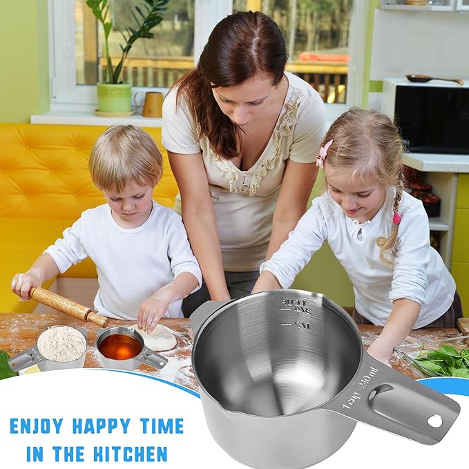 8 Pack 1 Cup Stainless Steel Measuring Cup 8 oz/ 240 ml Single Metal Measure Scoop for Wet and Dry Ingredients Cooking Great Kitchen Gadgets Dog Food Scoop