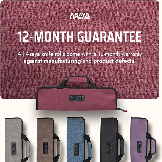 Asaya Chef Knife Roll Bag - 12 Pockets for Knives and Kitchen Utensils - Lightweight, Durable, and Stain Resistant Nylon - Perfect for the Traveling Chef - Knives not Included (Red)