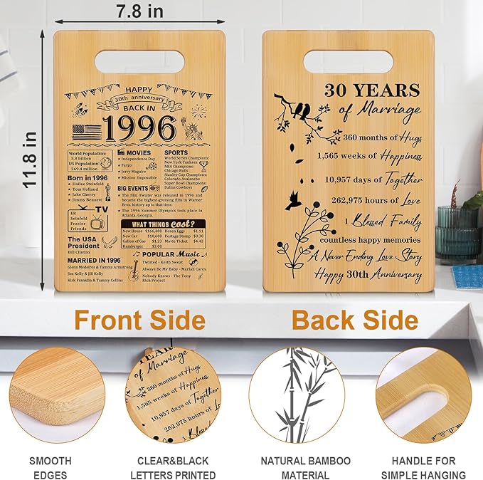 30th Wedding Anniversary for Women Men,Back In 1996&30 Years of Marriage Double sided Cutting Board Gift for Her Him,best 30 years anniversary Decorations for couple