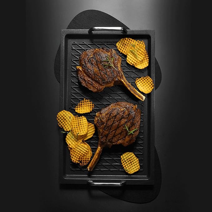 AMT Gastroguss The "World´S [.]" Professional Grill Plate BBQ, 53 x 33 cm, Stainless Steel Handles, die-cast Aluminium, Non-Induction, Lotan® Non-Stick Coating, AMZN-25333-G-BBQ-US