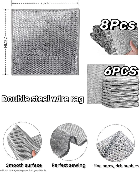 Stainless Steel Scrubber and Cleaning Rags - Non Scratch Wire Dishcloth for Washing Dishes, Steel Wool Scrubber and Dish Towels for Kitchen (6PCS)