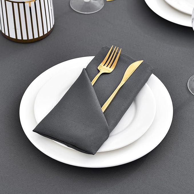 Wolkemer Set of 4 Grey Cloth Napkins 17 x 17 Inches Solid Washable Polyester Dinner Napkins with Hemmed Edges for Dinners Parties Weddings Banquets Events Table Decoration