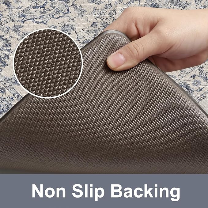 KIMODE Kitchen Mats for Floor Cushioned Anti Fatigue 2 Piece,Boho Floral Kitchen Rugs Non Slip 20" x 59"+20" x 32",Wide Memory Foam Kitchen Mat Carpet for Laundry Office Home,Blue