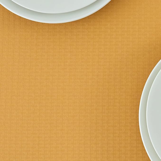 maxmill Square Tablecloth Water Resistance Antiwrinkle Spill Proof Weaved Texture Table Cloth, Decorative Fabric Table Cover for Banquet Parties Event Holiday Dinner, 70 x 70 Inch, Ochre Yellow