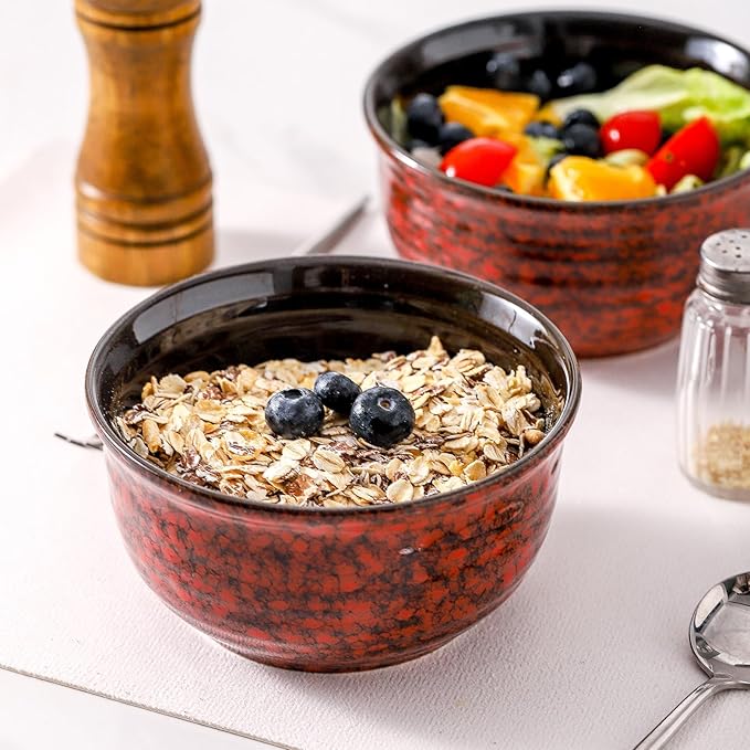 MEKY 20OZ Soup Bowls, Ceramic Cereal Bowls Set of 6, Perfect for Oatmeal Desserts Salads Rice Pasta Breakfast,Stackable Serving Bowls for Daily Meals Party Gifting, Microwave & Dishwasher Safe, Red