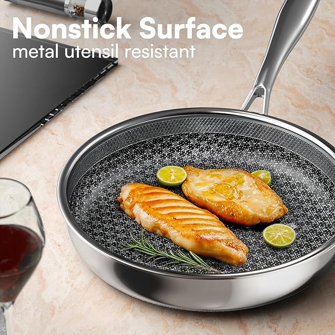KURRUNGIE Non Stick Frying Pans with lid, 12 inch Hybrid Frying Pans Nonstick, non stick Stainless Steel Skillets, Dishwasher and Oven-Safe, nonStick Cookware, Induction Compatible Cooking Pan